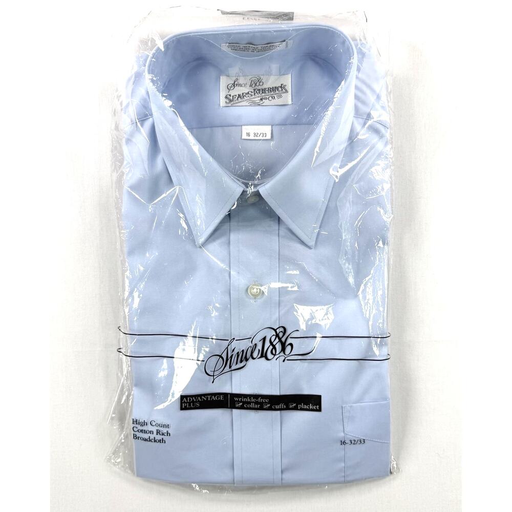 Vintage Sears Roebuck Co Men’s Broadcloth Long Sleeve Dress Shirt Blue 16 32/33